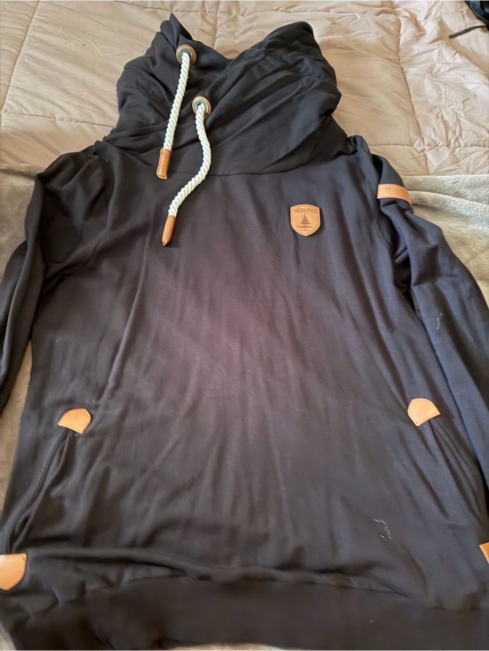 Wanakome Womens Black hoodies Sweater with Tan Accents. Walk on wild side style